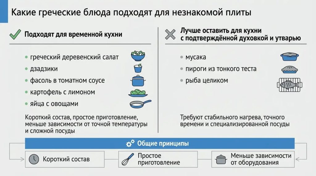 Какие греческие блюда подходят для незнакомой плиты